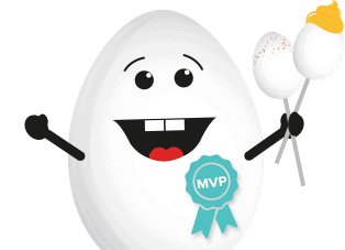 Eggy character with an MVP ribbon and holding eggpops