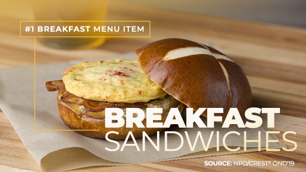#1 Breakfast menu item: breakfast sandwiches. (Source: NPD/CREST® OND’19)