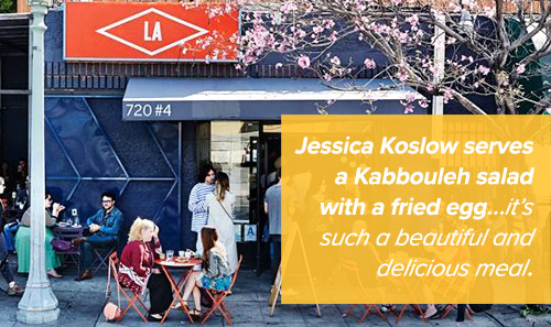 Jessica Koslow servies a Kabbouleh salad with a fried egg... it's such a beautiful and delicious meal.