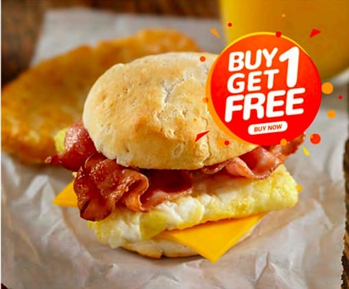 Buy 1 get 1 promo on breakfast sandwich