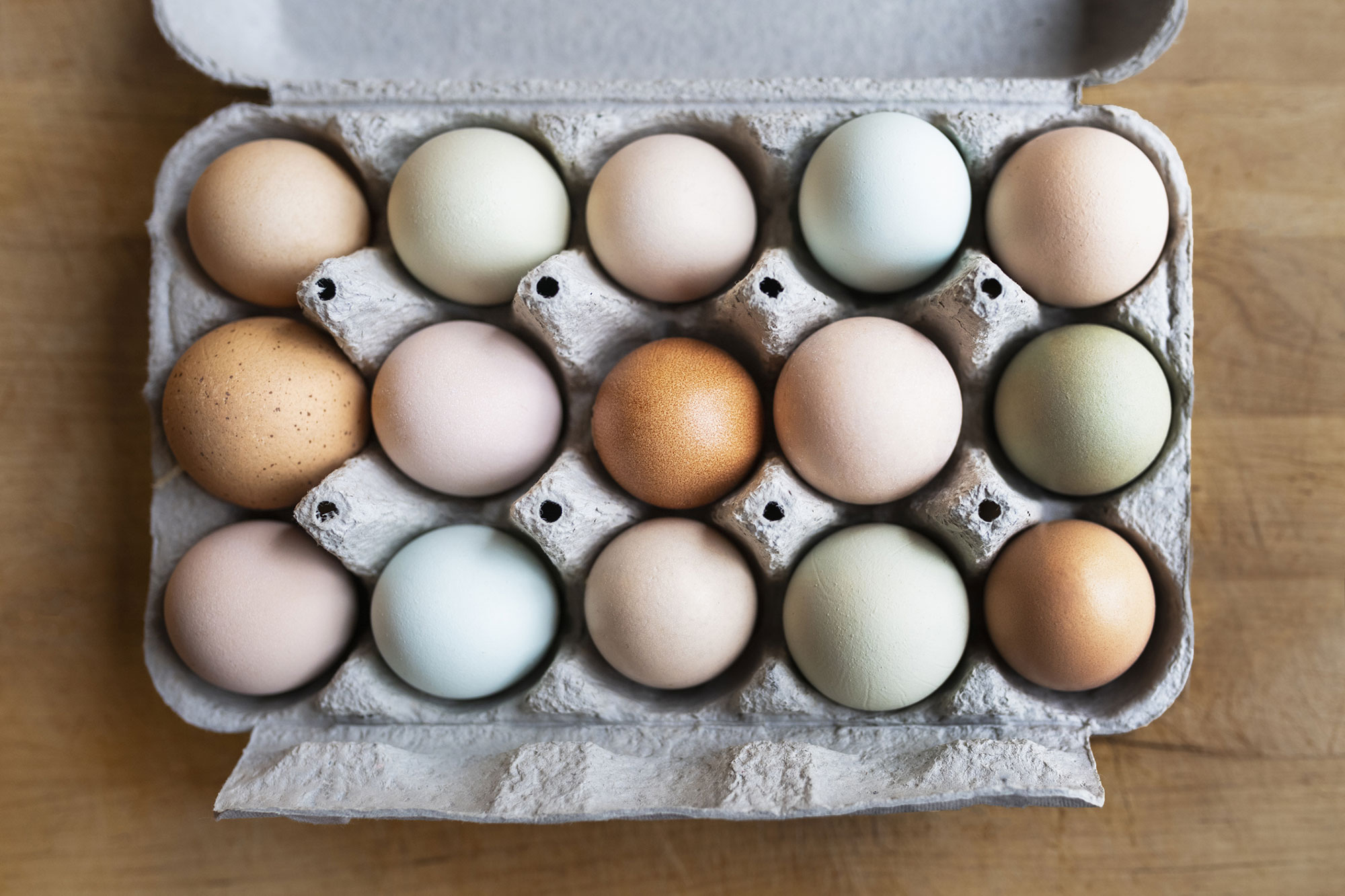 18 eggs in different natural hues