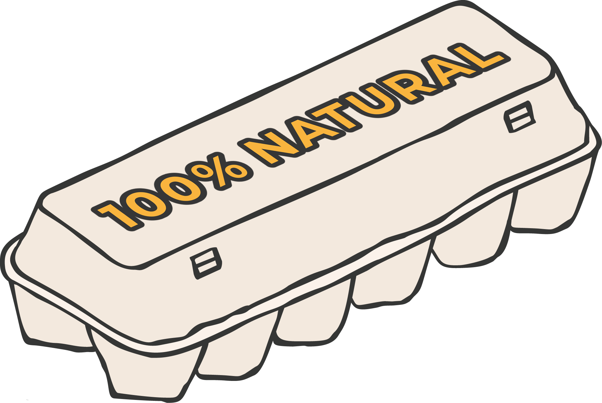 illustration of egg carton with "100% natural" written on it